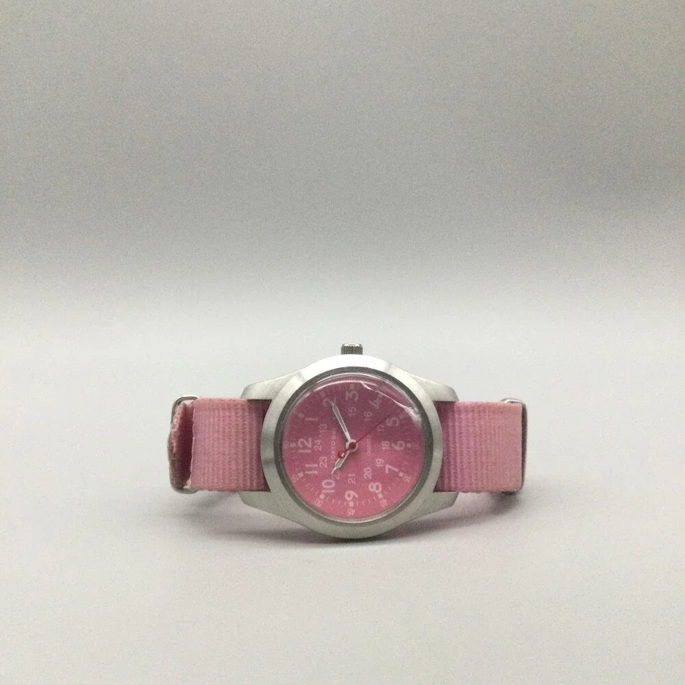 TOKYObay Womens Watch 32mm Pink Dial Nylon CRACKED CRYSTAL New Battery